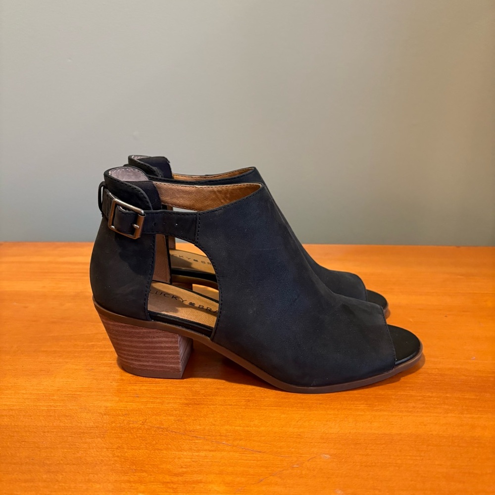 Black Peep-Toe Ankle Boots